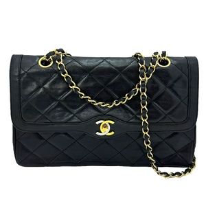 Authentic Chanel Paris Double Flap Bag Vintage Black